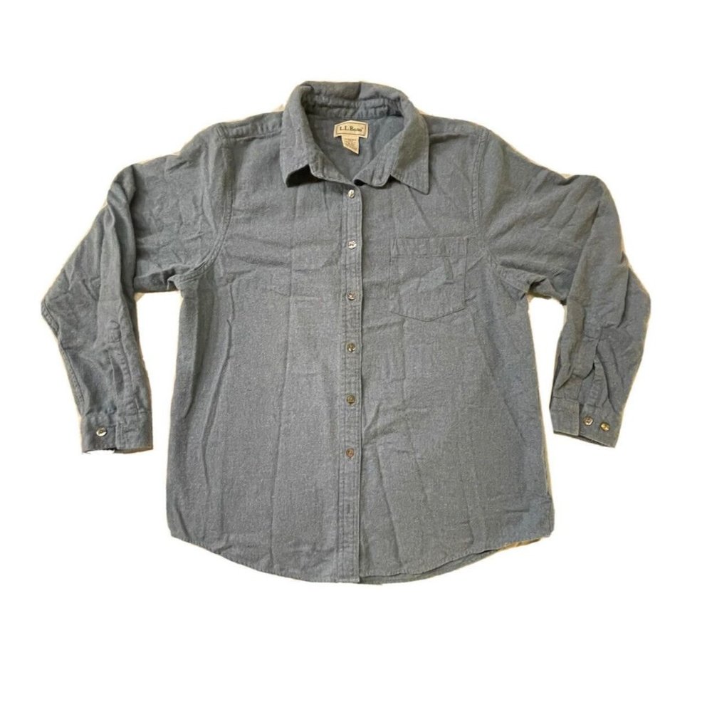 LL Bean Women's Blue Long Sleeve Chamois Soft Flannel Button Shirt Size L
